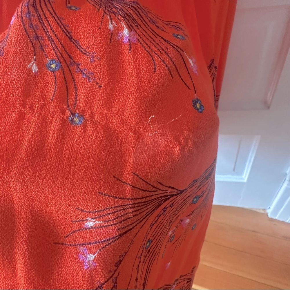 Free People Retro Coral Floral Print Dress Size 10 EUC Orange with Pockets - Picture 12 of 14